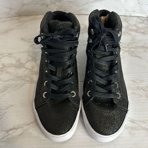 G by guess ladies black sparkle glitter high top sneaker shoes size 9.5 M - Picture 4 of 10